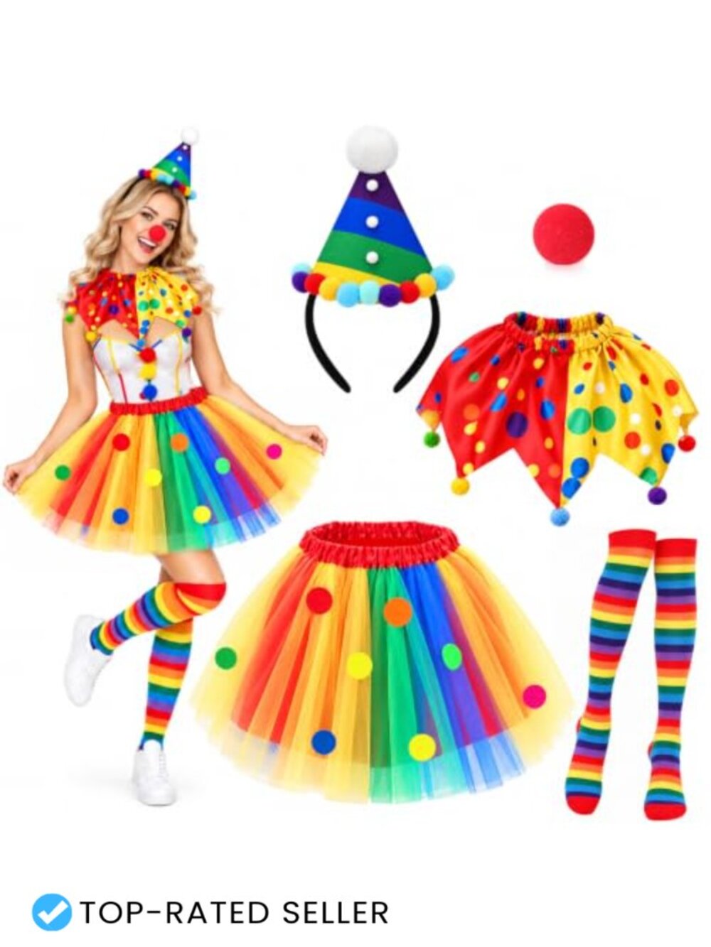 Beipegin Clown Costume Accessory Set 5 Piece Tutu Skirt Collar Headband Socks